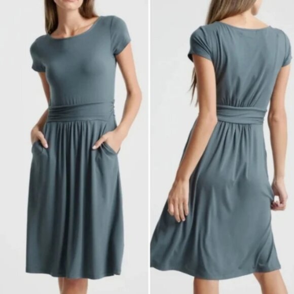 Quince Dresses & Skirts - New! Quince Tencel Jersey Ruched Waist Dress Gray 37794